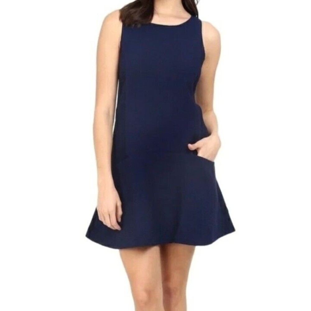 BB Dakota Anthropologie Sleeveless Waffle Dress Stretch Pockets Navy Blue Size M